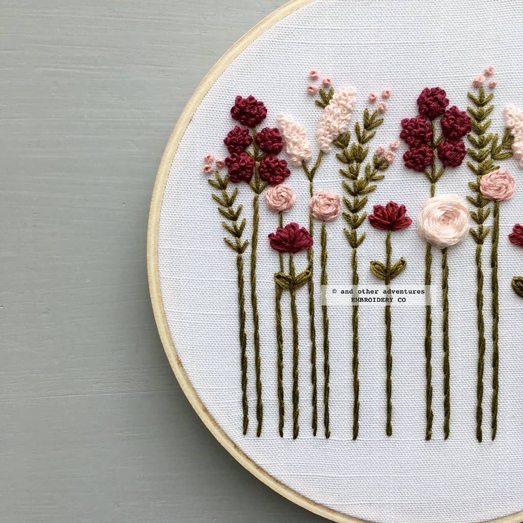 Burgundy & Blush Wildflowers Embroidery Kit