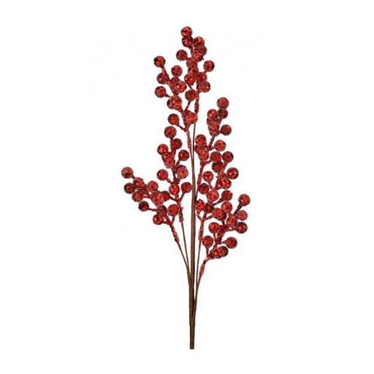 36" Red Glitter Berry Spray