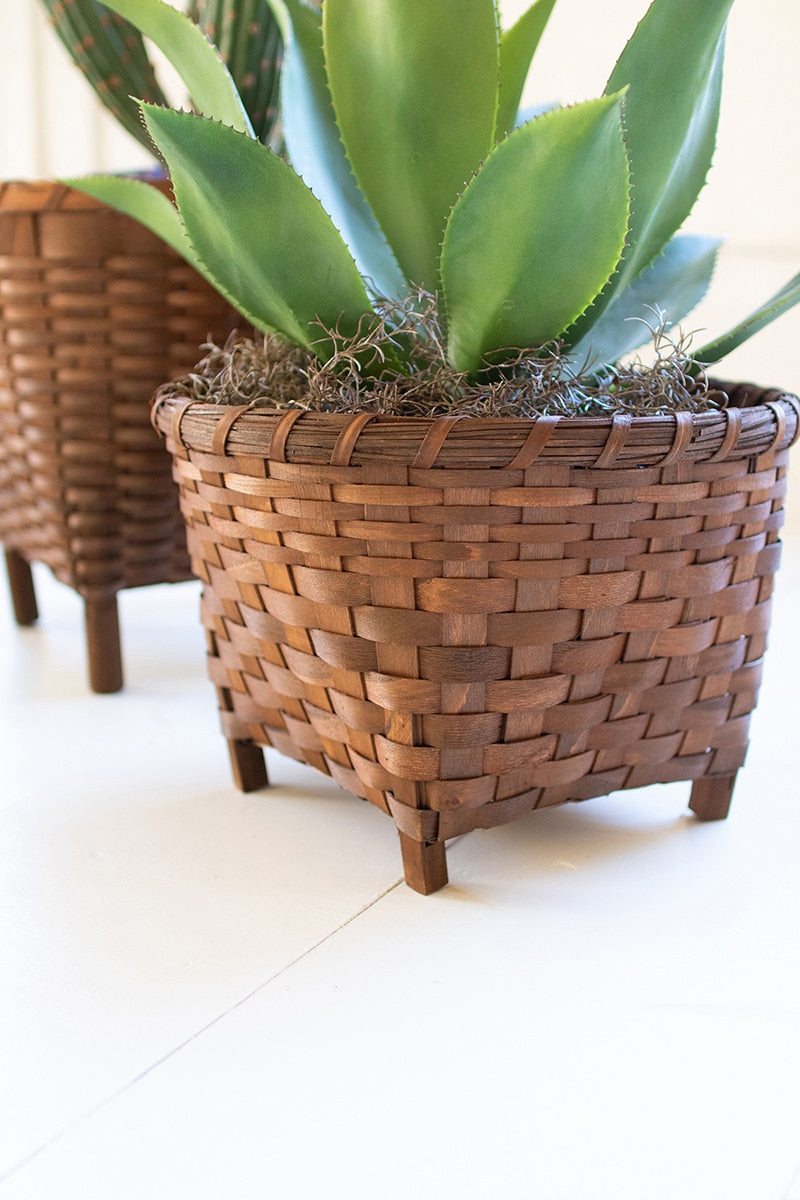 Round Woven Brown Baskets with Feet