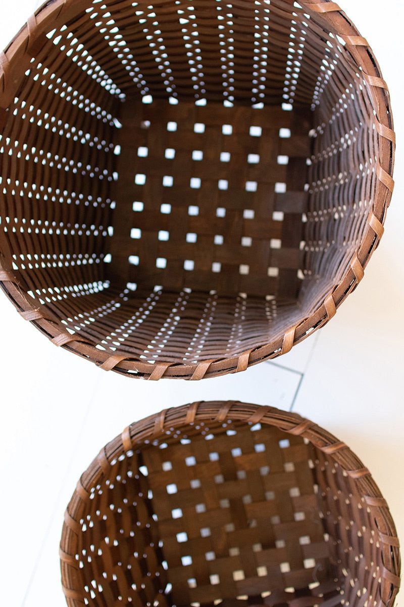 Round Woven Brown Baskets with Feet