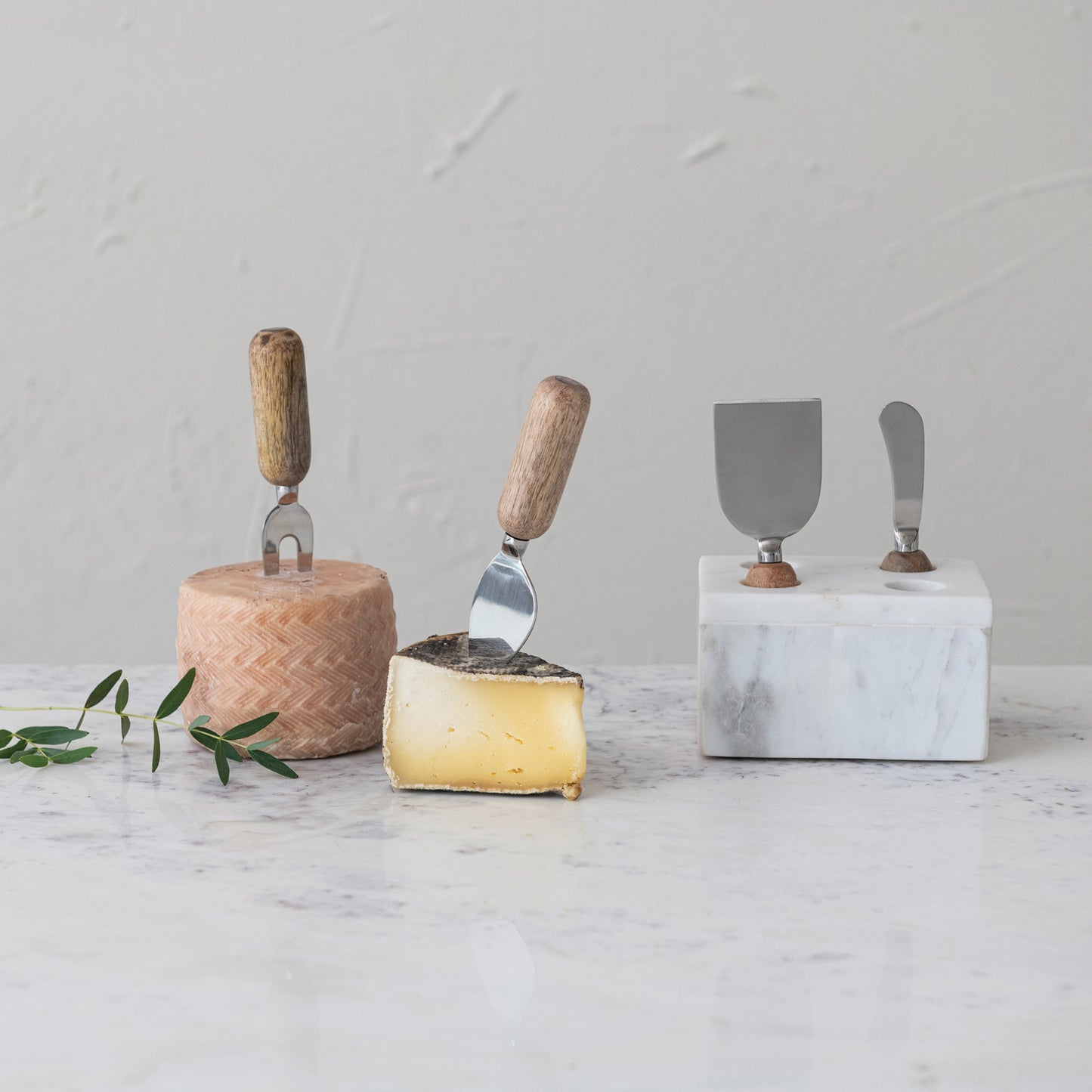 Stainless Steel Cheese Servers w/ Marble Stand