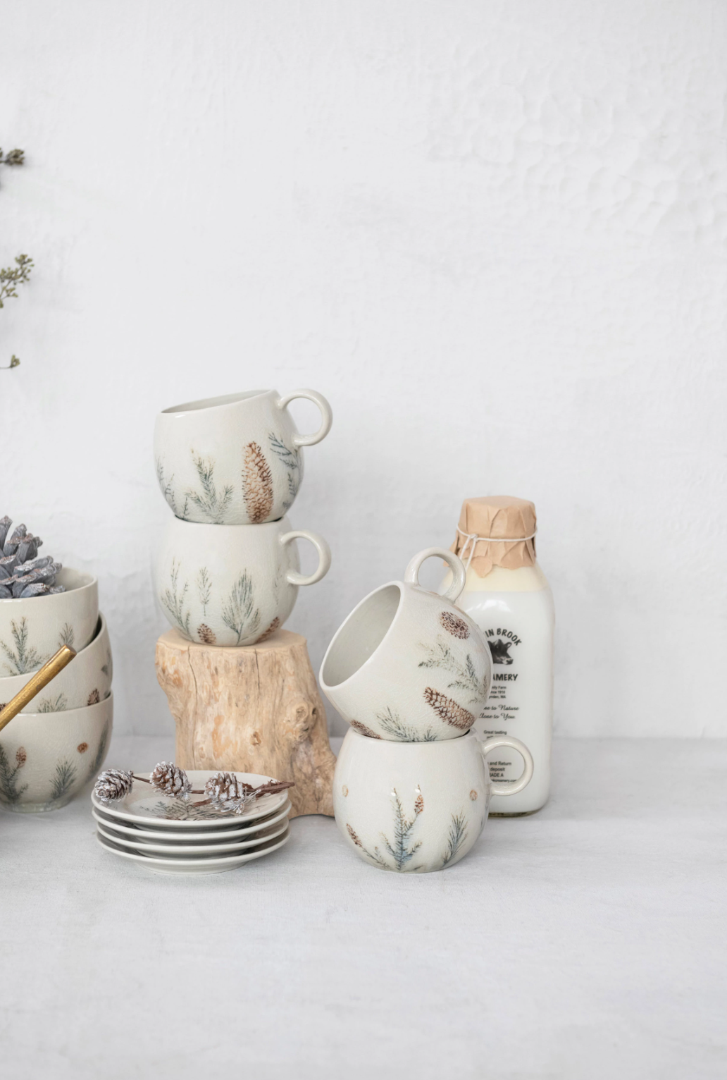 Evergreen Stoneware Mug and Saucer Set