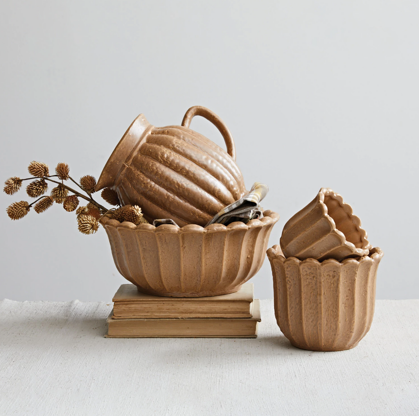 Butterscotch Stoneware Fluted Pitcher