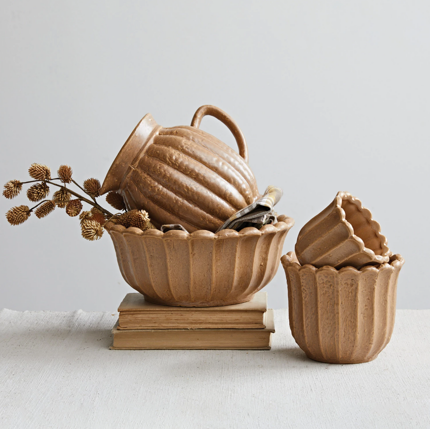 Butterscotch Stoneware Fluted Bowl