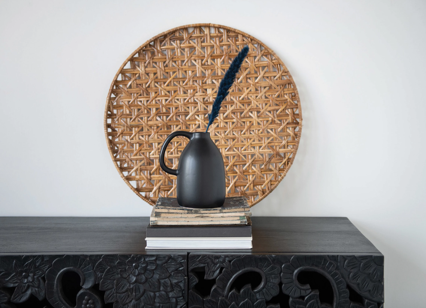 Matte Black Ceramic Handled Vase