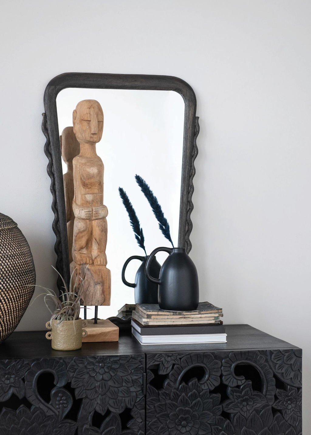 Matte Black Ceramic Handled Vase