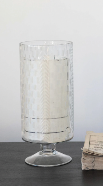 Etched Glass Footed Hurricane