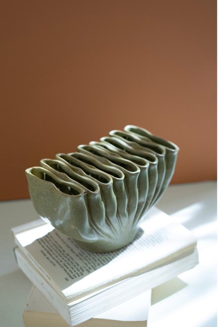 Green Ceramic Folds Vase Set