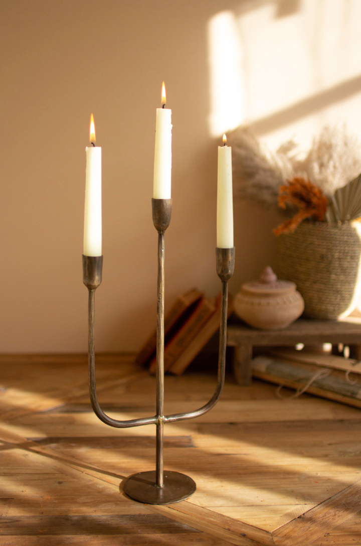 Three-Tiered Antique Brass Taper Candelabra