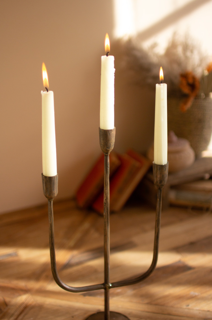Three-Tiered Antique Brass Taper Candelabra