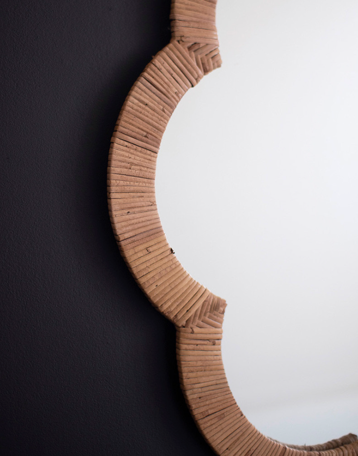 Woven Cane Flower Shaped Framed Mirror