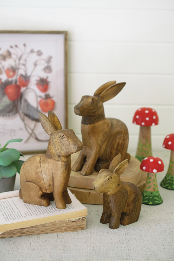 Hand-Carved Wooden Rabbits Set