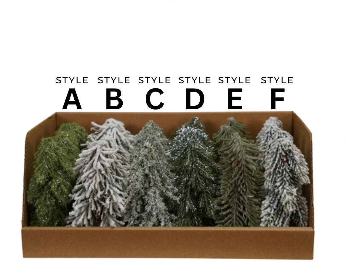 Faux Evergreen Trees with Natural Wood