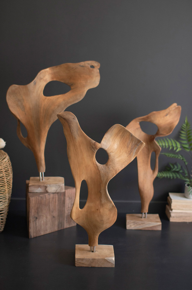 Smooth Carved Teak Wood Sculpture on a Base