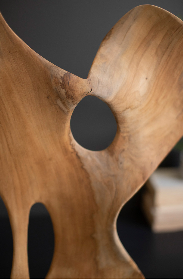 Smooth Carved Teak Wood Sculpture on a Base