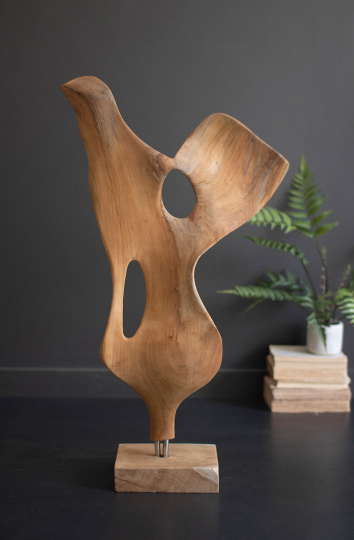 Smooth Carved Teak Wood Sculpture on a Base