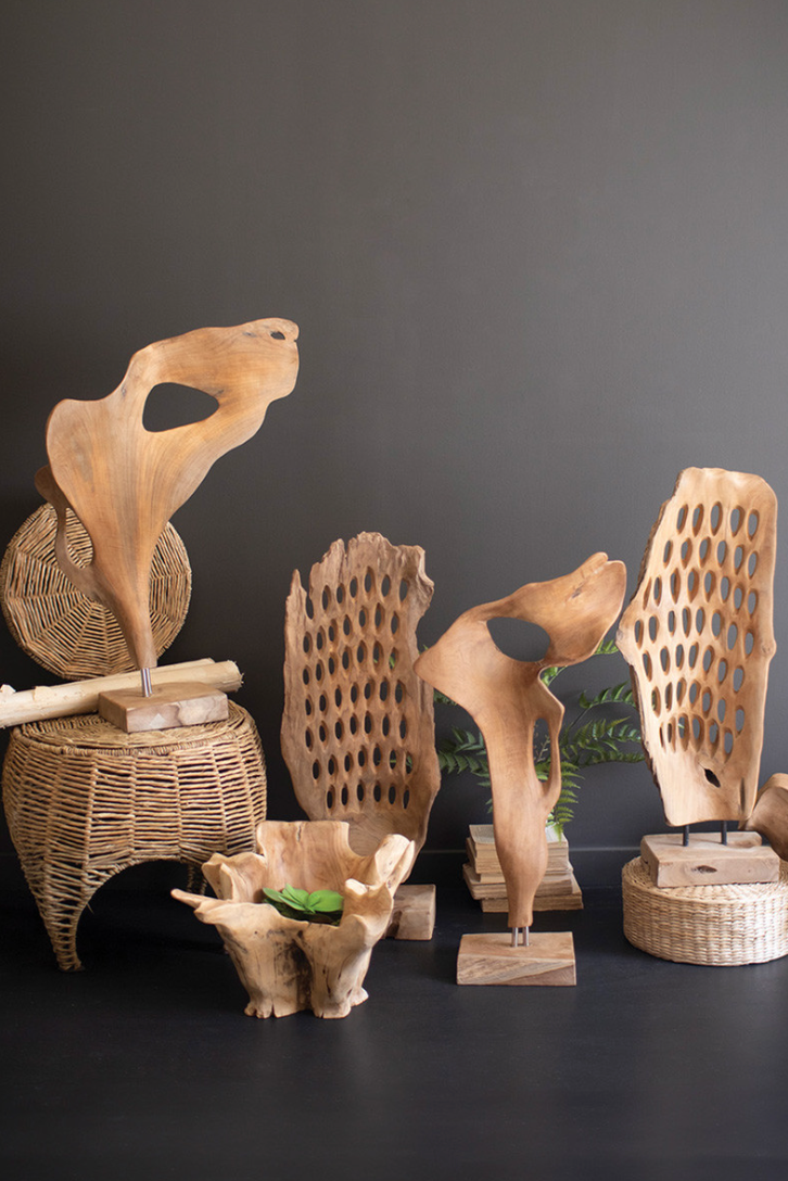 Smooth Carved Teak Wood Sculpture on a Base