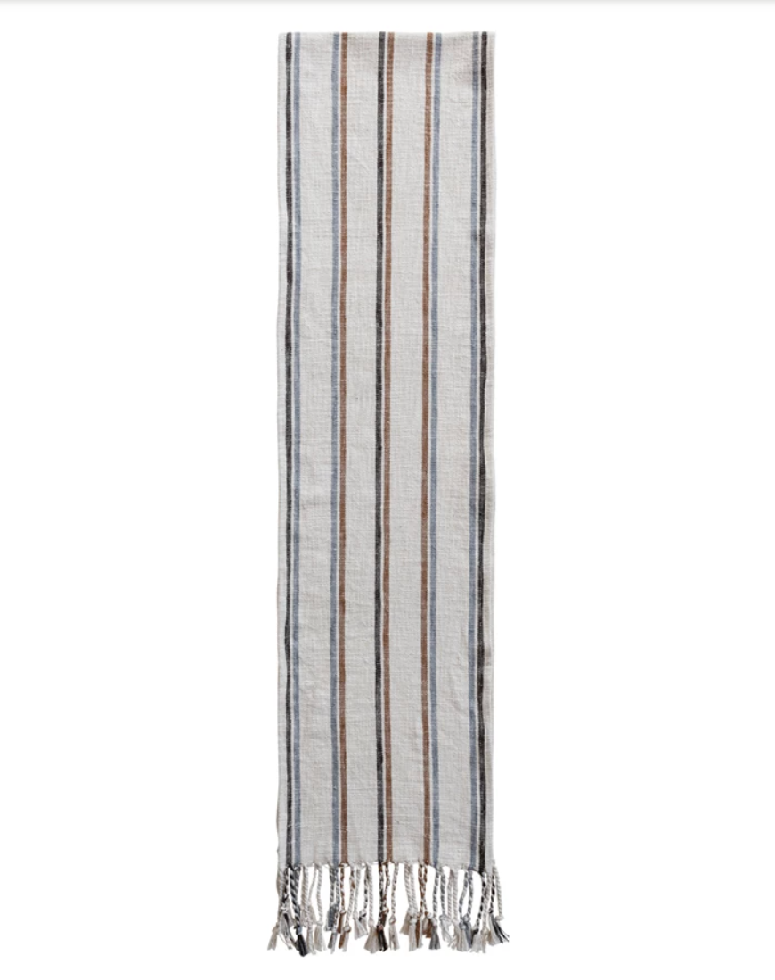 Neutral Striped Table Runner with Tassels