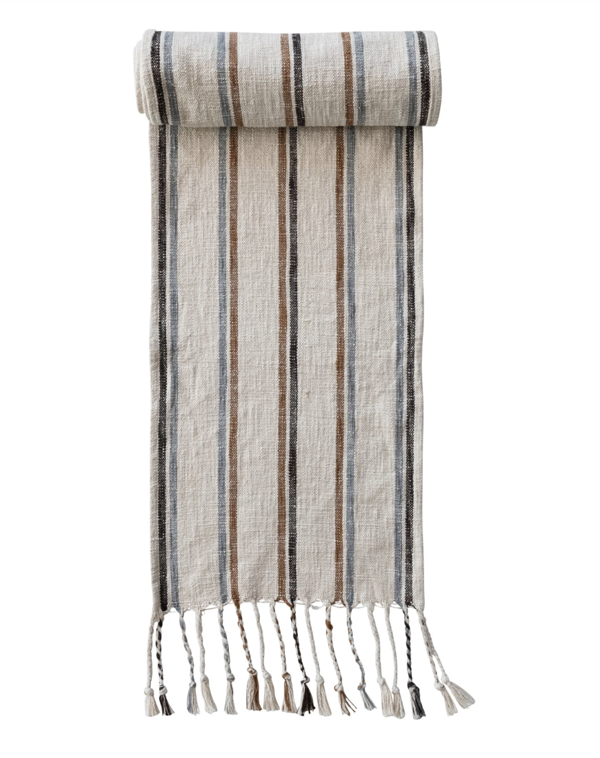 Neutral Striped Table Runner with Tassels