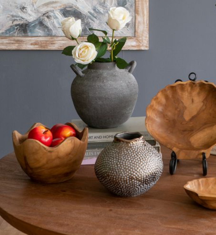 Scalloped Teak Wood Bowl