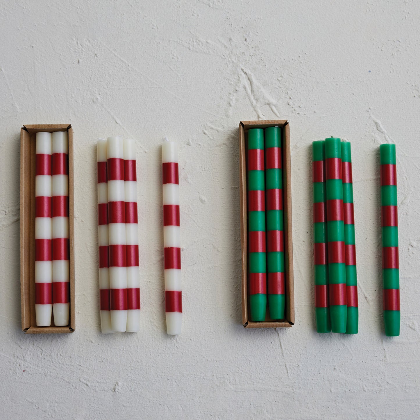 Red & White Stripe Taper Candles