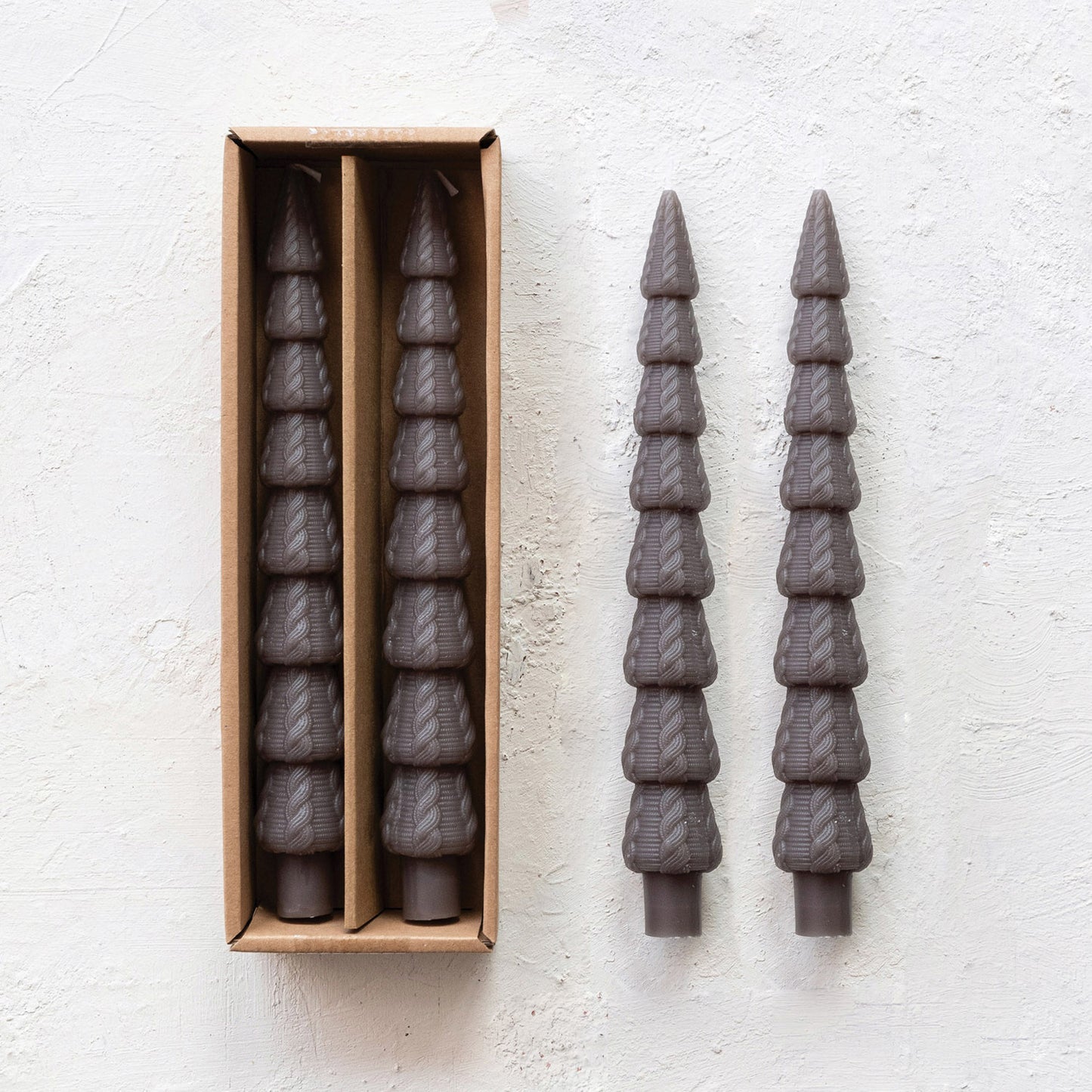 Unscented Cable Knit Tree Shaped Taper Candle