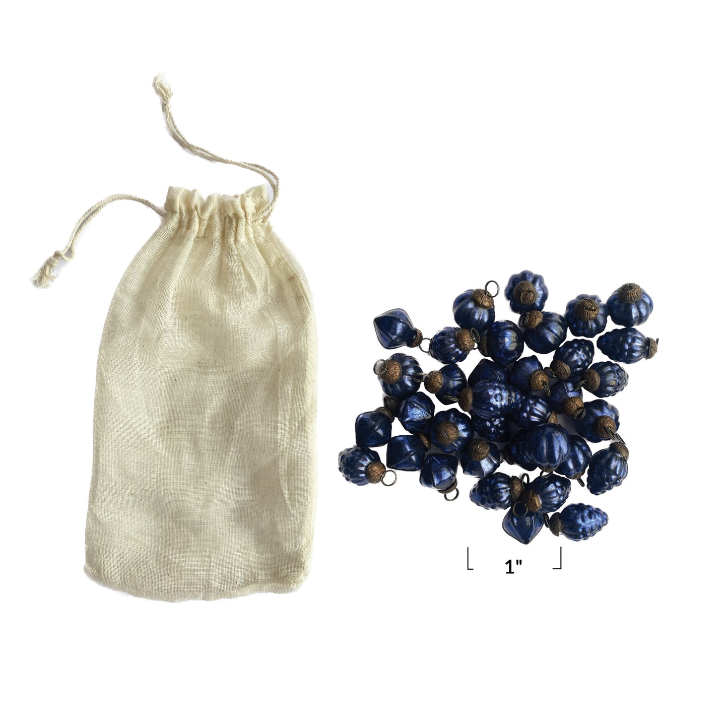 Mini Mercury Glass Ornaments in Muslin Bag