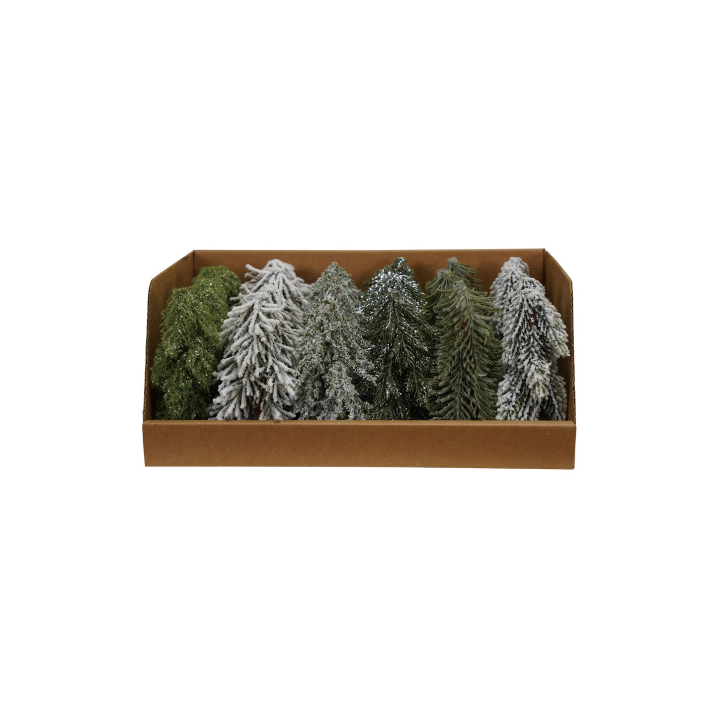 Faux Evergreen Trees with Natural Wood