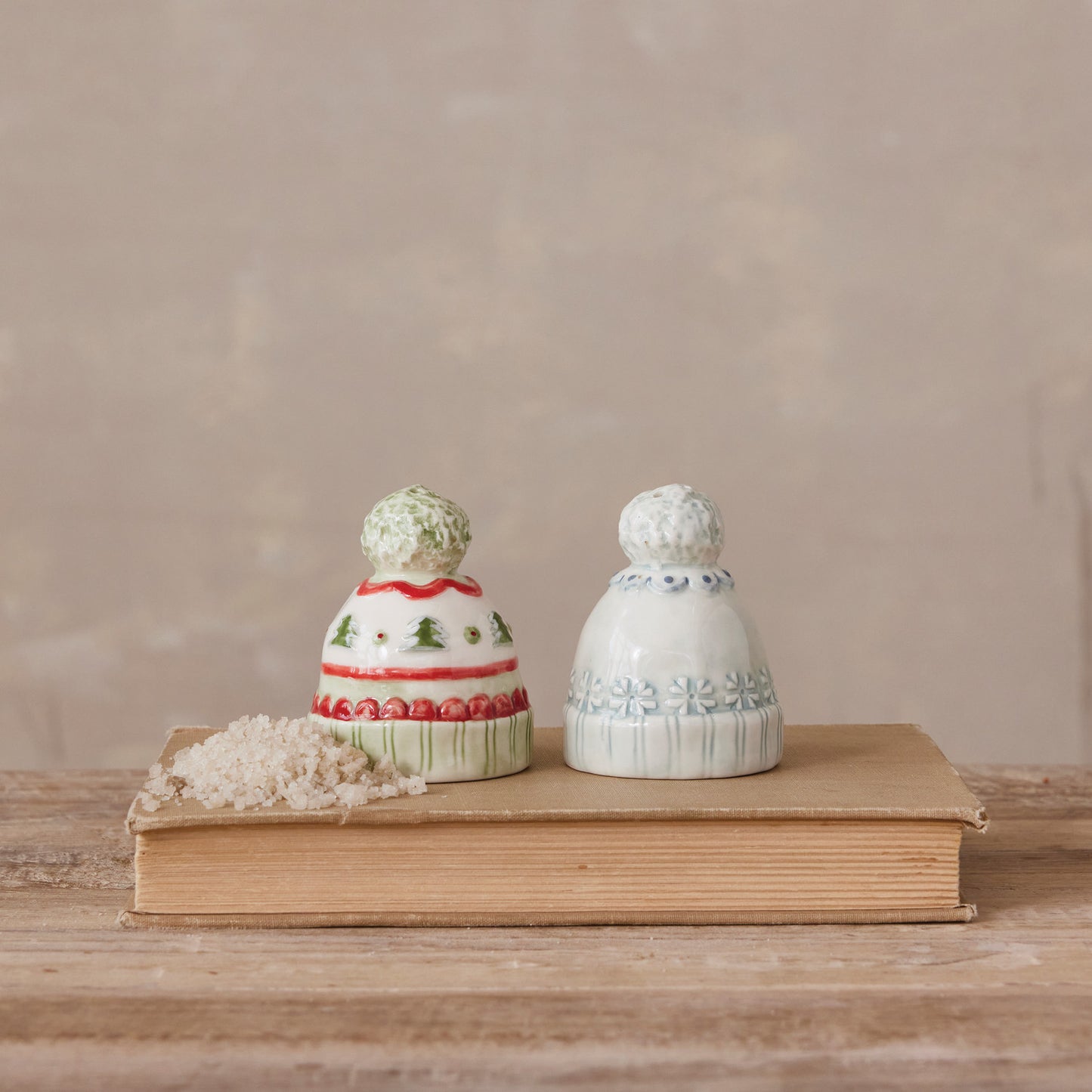 Stoneware Hat Shaped Salt & Pepper Shakers