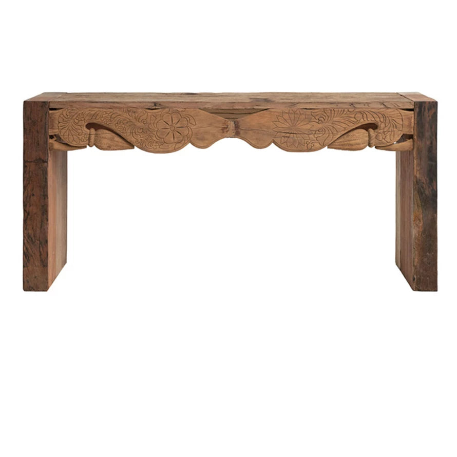 Hand-Carved Wood Console Table