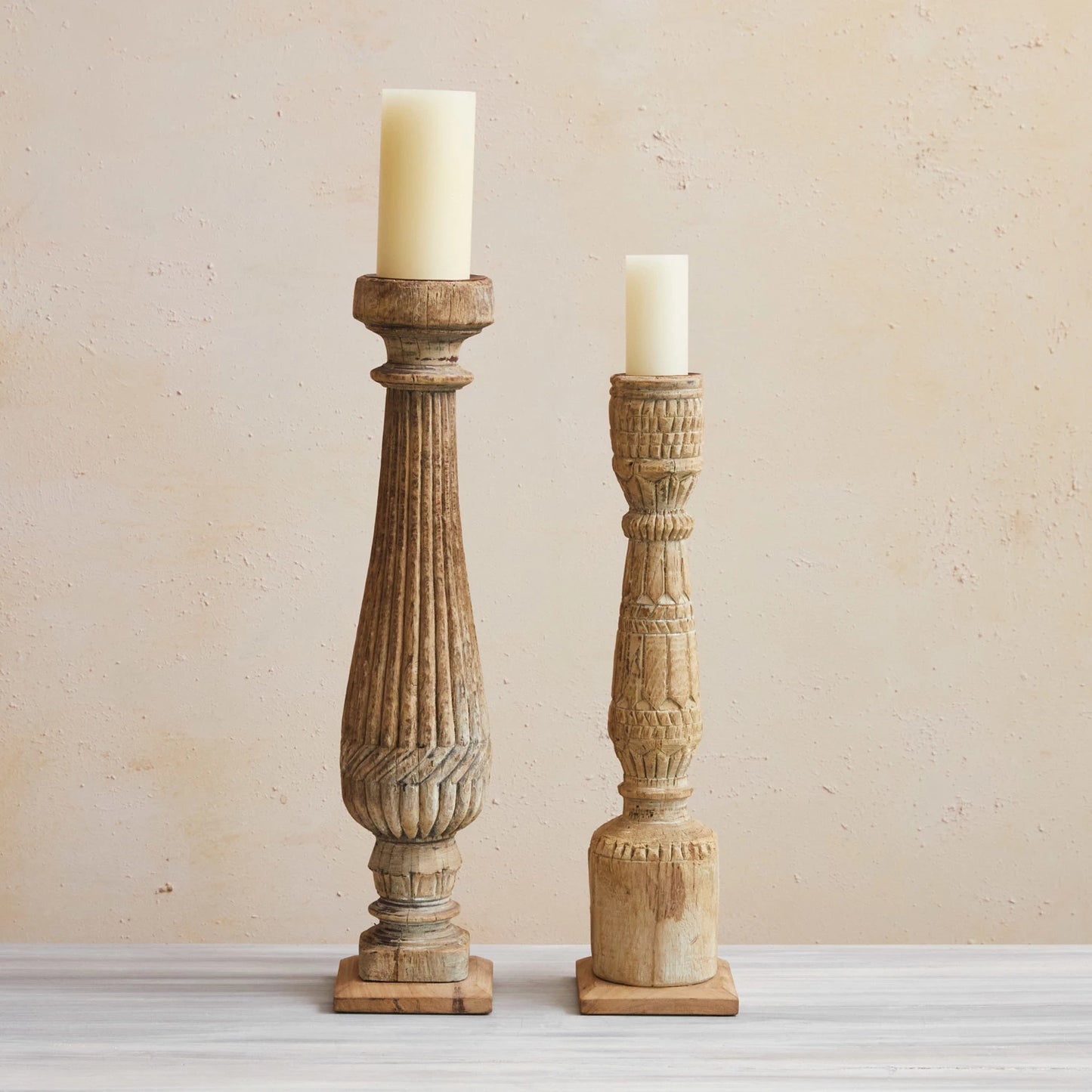Found Ornate Carved Pillar Candle Holder