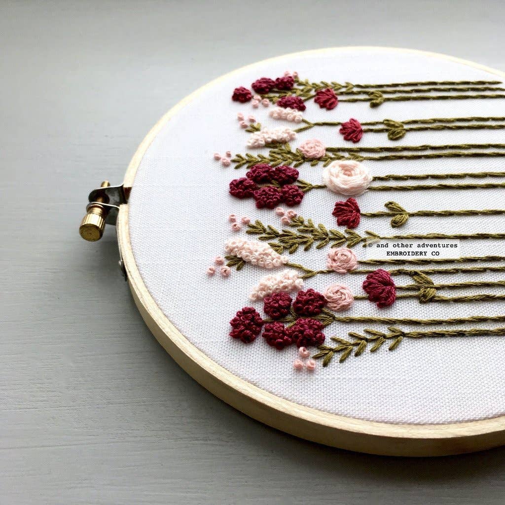 Burgundy & Blush Wildflowers Embroidery Kit