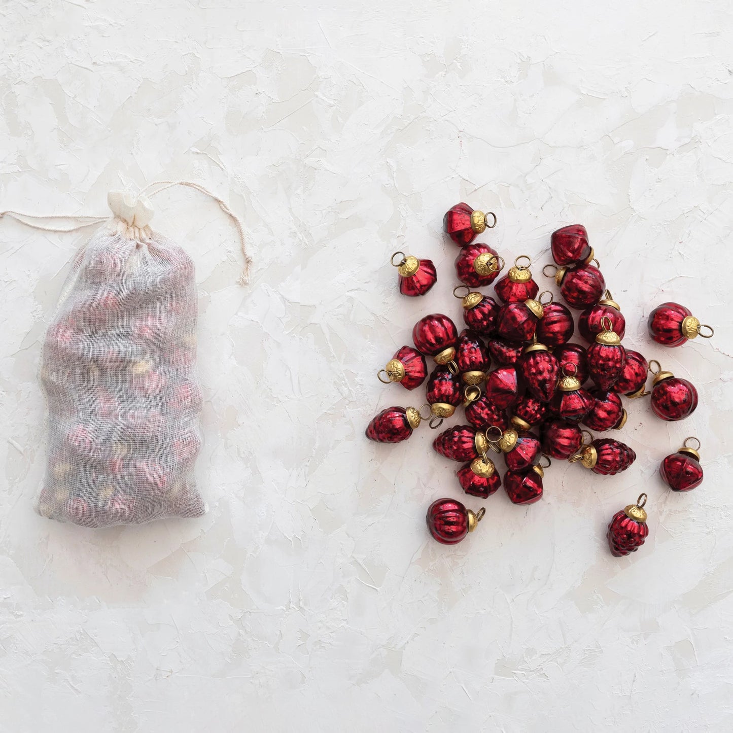 Mini Mercury Glass Ornaments in Muslin Bag