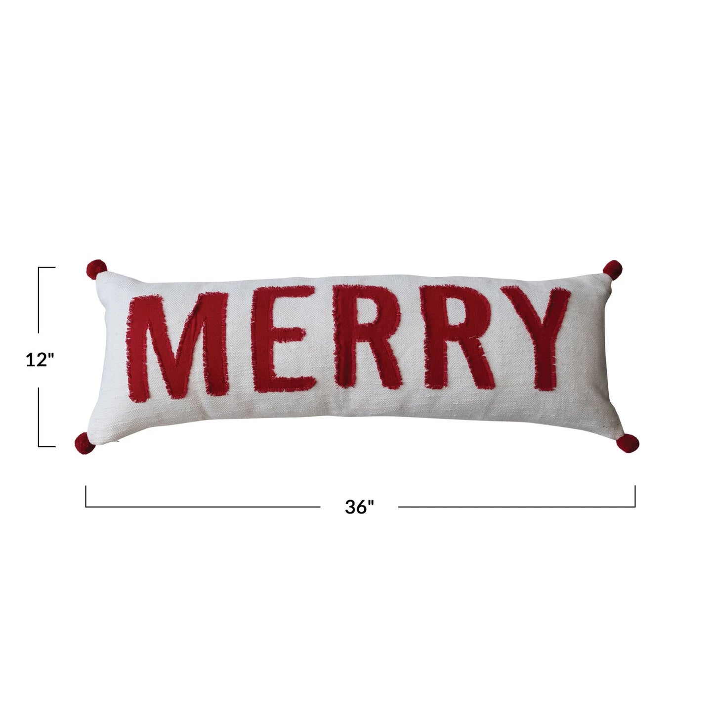 Woven Cotton Lumbar Pillow w/ Appliqued "Merry"