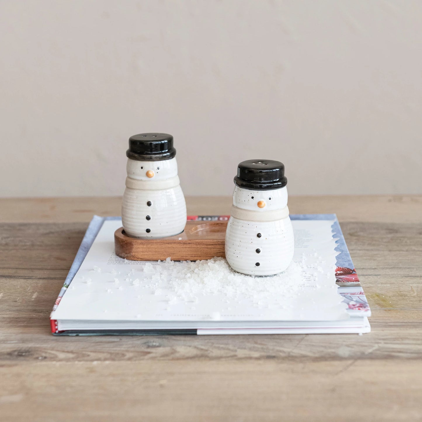 Stoneware Snowmen Shaped Salt & Pepper Shakers