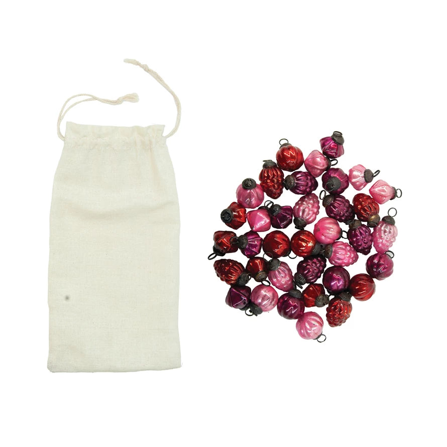 Mini Mercury Glass Ornaments in Muslin Bag