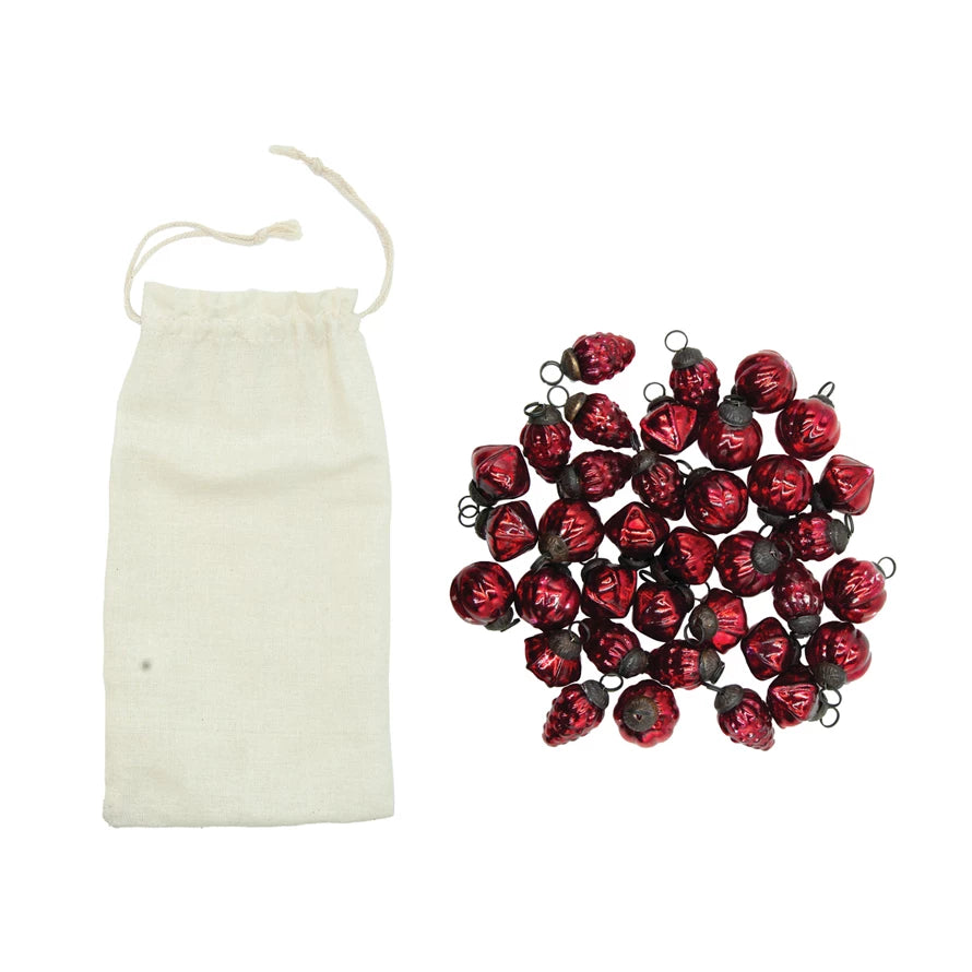 Mini Mercury Glass Ornaments in Muslin Bag