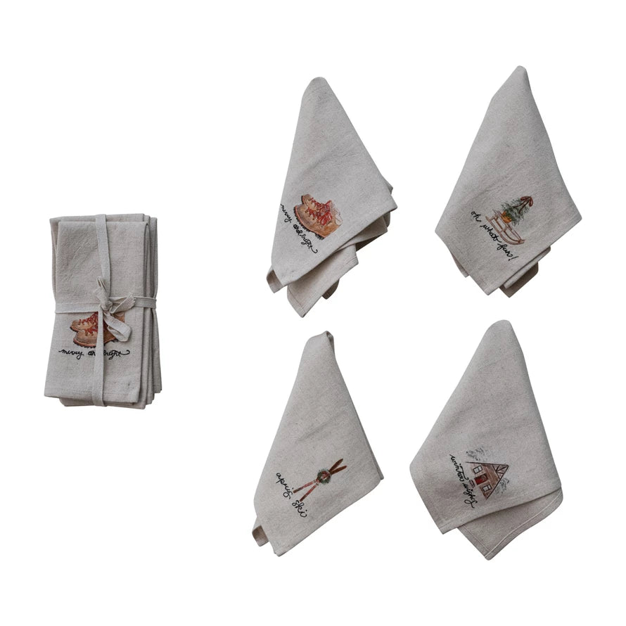 Napkins with Embroidery & Holiday Saying