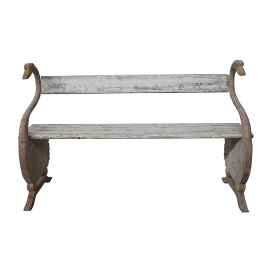 Metal & Pine Wood Vintage Reproduction Bench