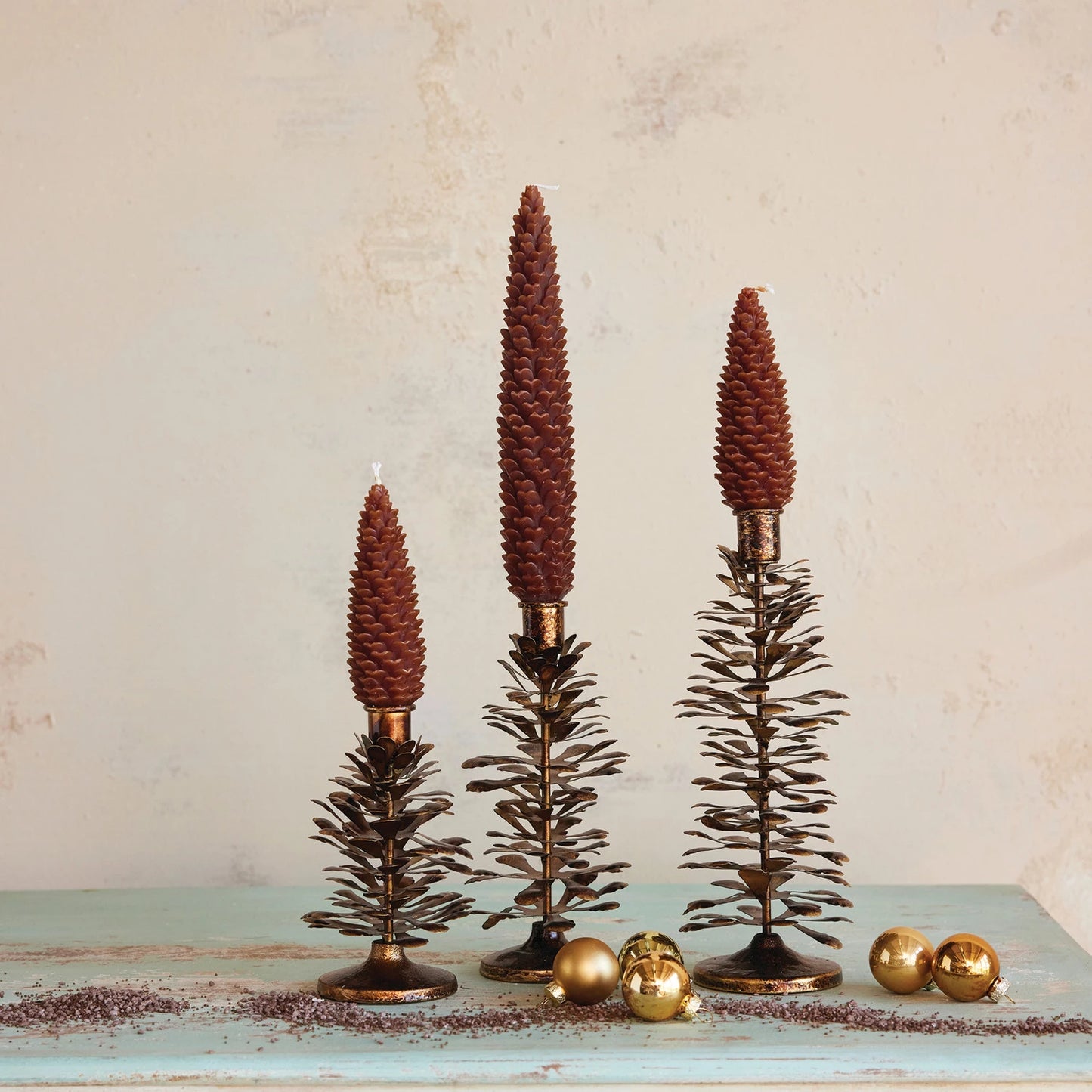 Large Metal Pinecone Shaped Taper Holder