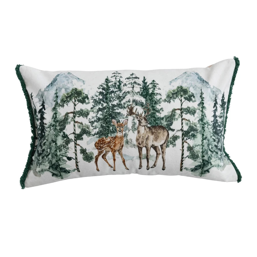 Snow Deer Velvet Printed Pillow