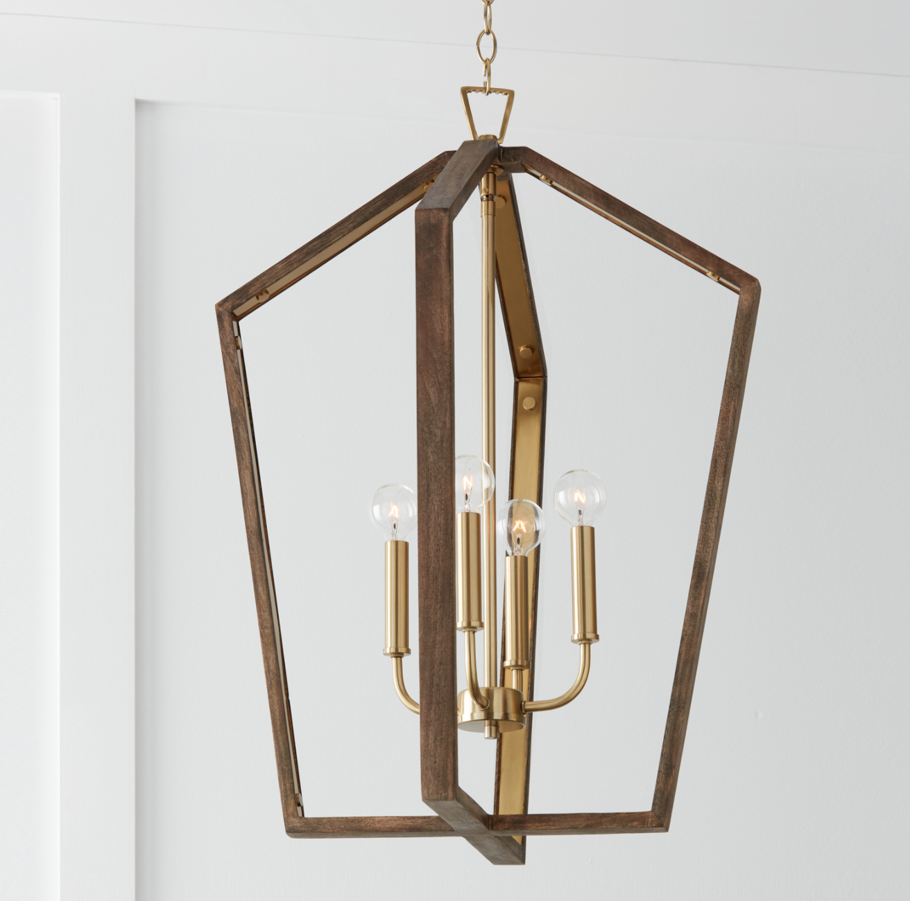 Liam 4 Light Wood & Brass Pendant