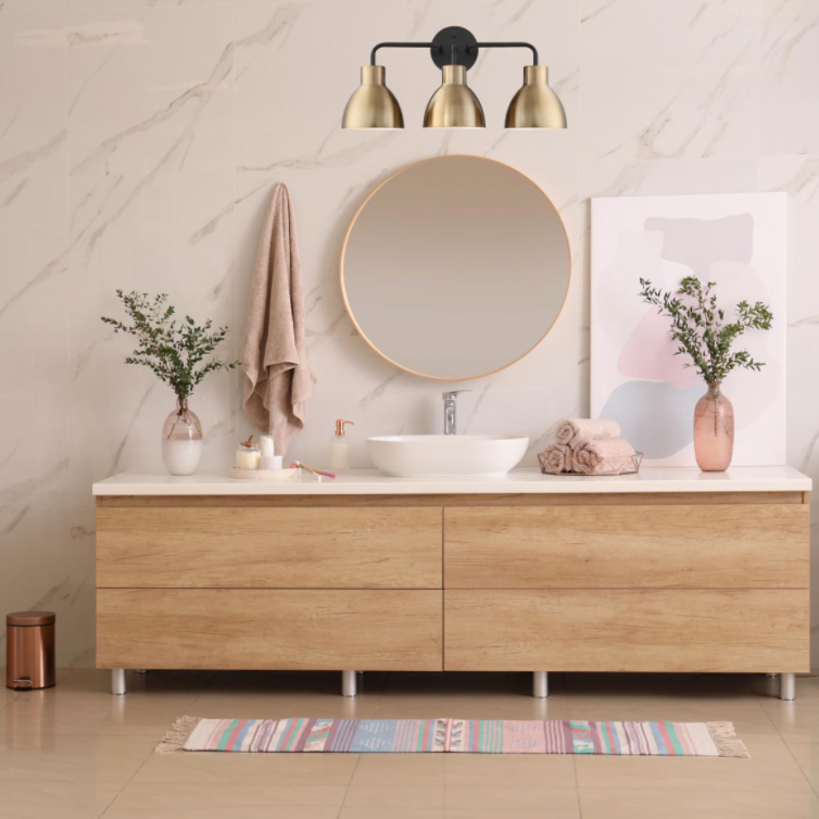 Naomi Matte Black & Brass Vanity Light