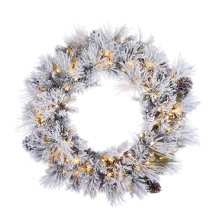 Pre-Lit Flocked Pine Wreath