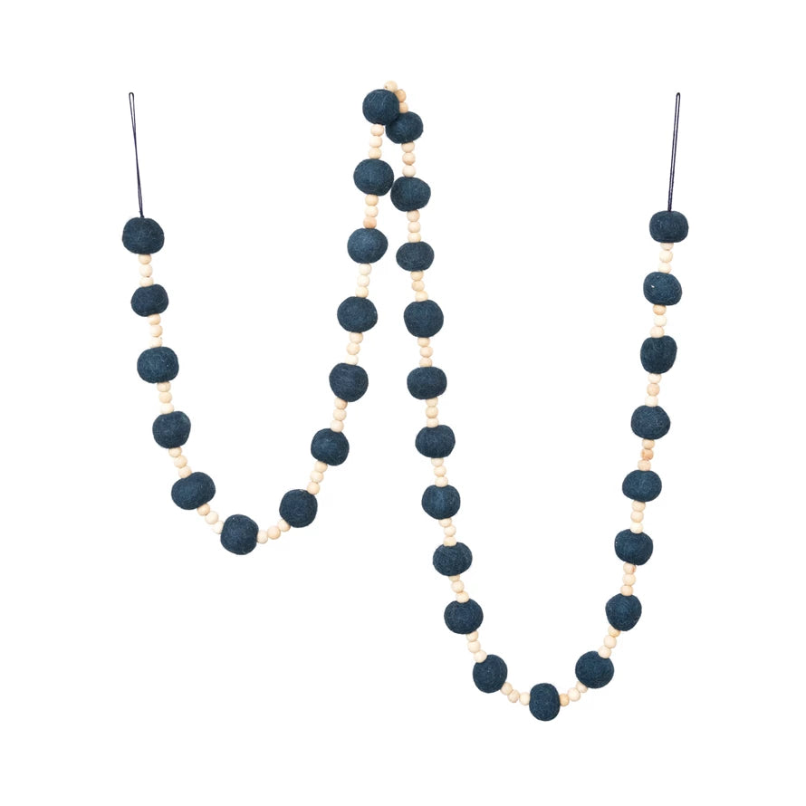 Blue Felt Beaded Garland