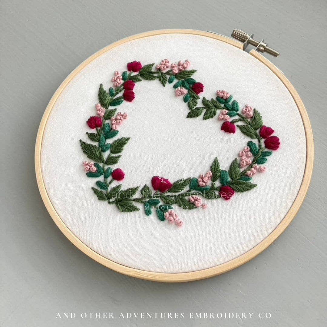 Magenta Floral Heart Embroidery Kit