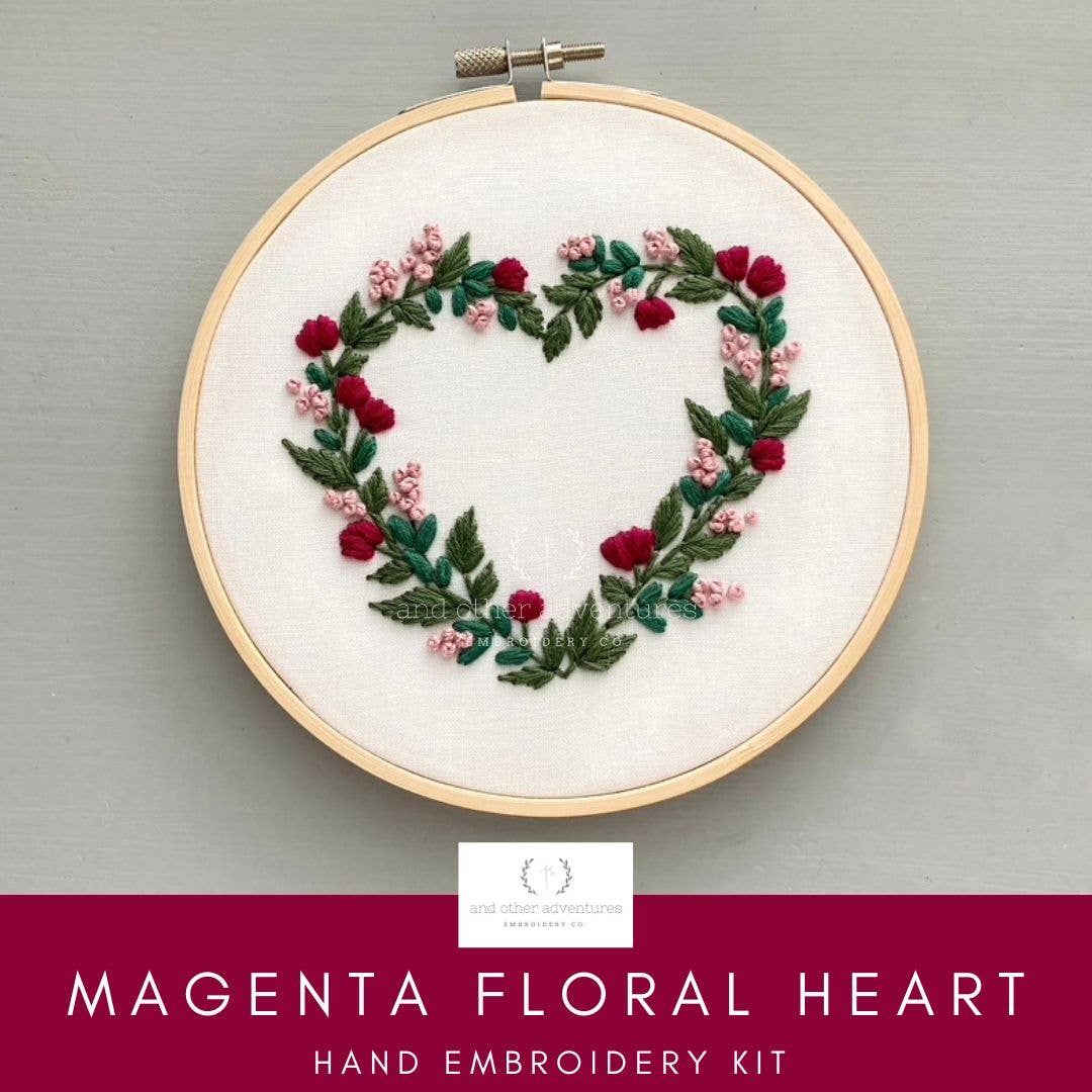 Magenta Floral Heart Embroidery Kit