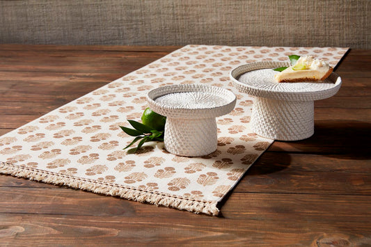 Floral Tan/White Table Runner