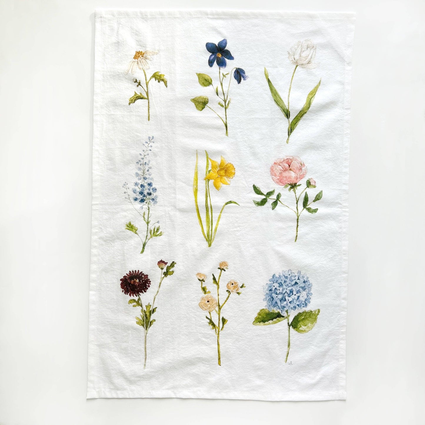 Garden flowers tea towel