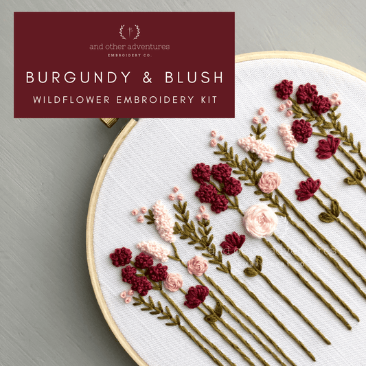 Burgundy & Blush Wildflowers Embroidery Kit